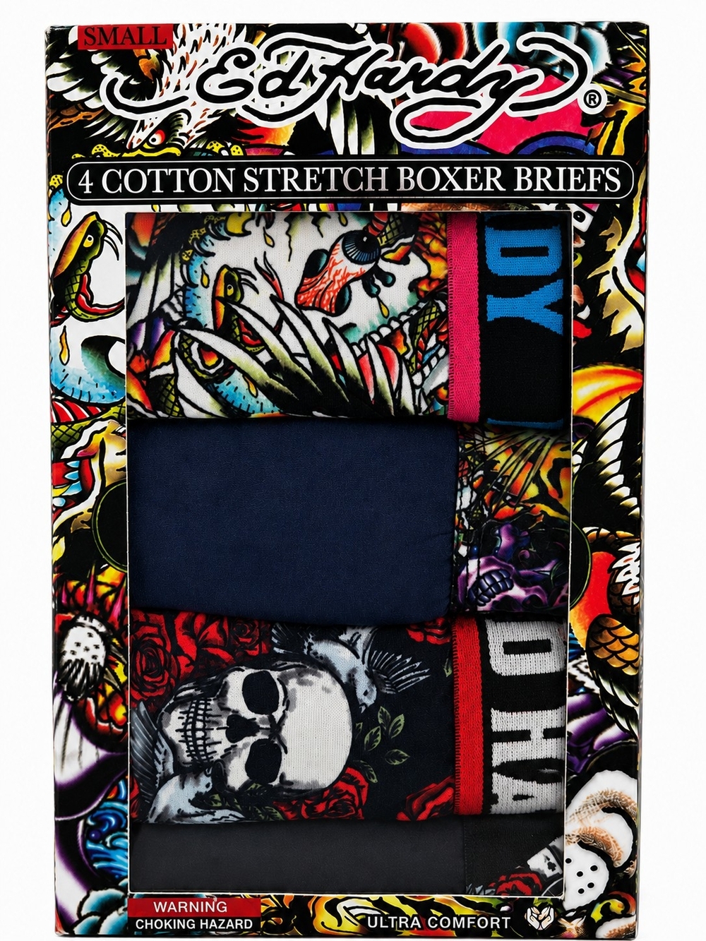 Ed Hardy 4-Pack Boxer Briefs Size Small Skull Tattoo Print NWT - Picture 2 of 11
